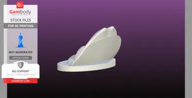 3D model of a mouth-shaped phone stand on an oval base, displayed on a purple gradient background.