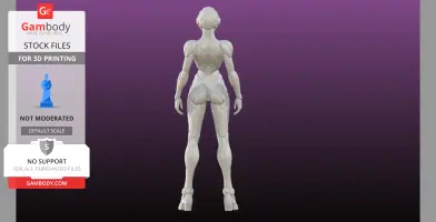 A sleek, muscular humanoid cyborg model in a standing pose, viewed from the back.