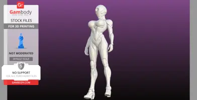 Sleek humanoid cyborg model with detailed body armor, designed for 3D printing.