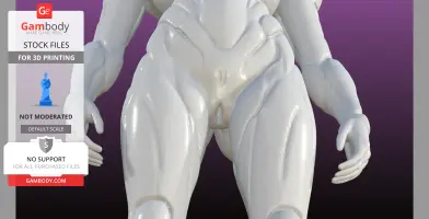 Futuristic cyborg with muscular design, ready for 3D printing, shown in glossy white material.