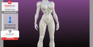 Sleek humanoid cyborg figure for 3D printing, with muscular contours and articulated joints.