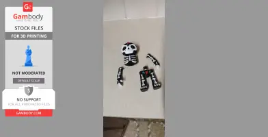 Skeleton puppet parts in a Day of the Dead style, laid out for 3D printing assembly.