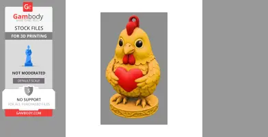 Cute rooster pendant holding a red heart, designed for 3D printing.