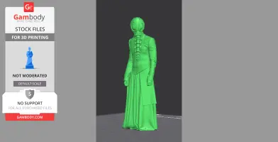 A 3D model of a cloaked figure with a gas mask, standing upright with detailed clothing folds.