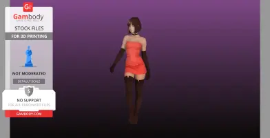 A 3D model of a woman in a red dress and thigh-high boots, suitable for 3D printing.