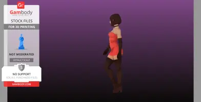 A 3D model of a character in a red dress and thigh-high boots, suitable for 3D printing.