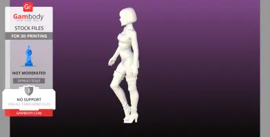 3D model of a woman in a dress and thigh-high boots, with a short bob haircut, for printing.