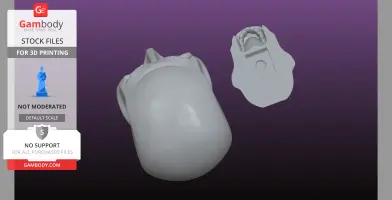 Two 3D printed clicker head models from a video game, displayed on a purple background.
