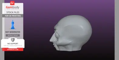 A 3D model side profile of a creature with an elongated head, prominent eyes, and angular features.