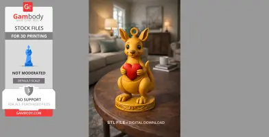 A cute kangaroo figurine holding a red heart, designed as a 3D printable pendant.