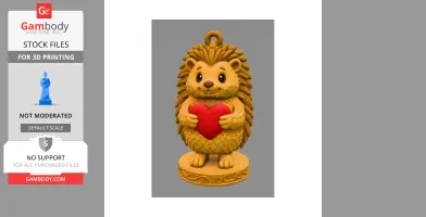 Cute hedgehog pendant holding a red heart, with intricate details on a decorative base.