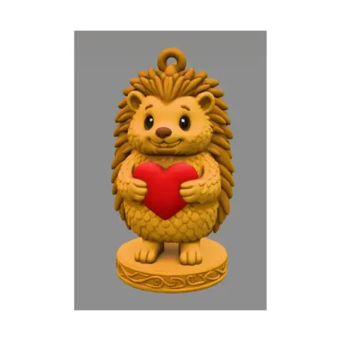 Cute hedgehog figurine holding a red heart, detailed design for 3D printing.