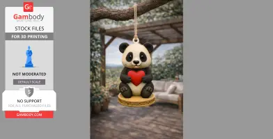 Cute panda figurine holding a red heart, suspended as a pendant or keychain.