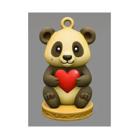 Cute panda figurine holding a red heart, designed as a keychain or pendant for 3D printing.