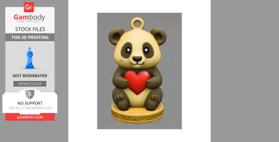 Cute panda figurine holding a red heart, sitting on a decorative base with a loop for hanging.