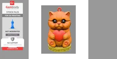 An adorable Persian cat figurine holding a heart, with a loop on top for a pendant.
