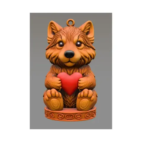 Cute wolf/husky dog figurine holding a heart, designed for 3D printing.