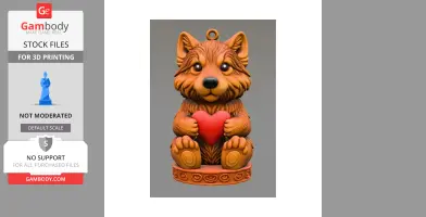 Cute wolf/husky figurine holding a heart, ideal for 3D printing.