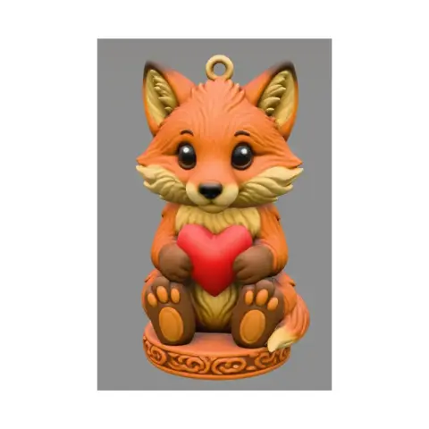 Cute fox figurine holding a heart, designed for 3D printing.