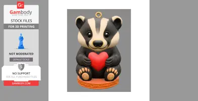 Cute badger figurine holding a red heart, seated on an ornate base.