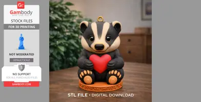 Cute 3D badger figurine holding a red heart, perfect for Valentine's themed printing.