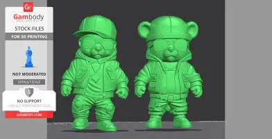 Two stylized bear figures in urban attire, wearing caps, sunglasses, and hoodies.