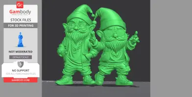 Two urban-styled gnomes in sneakers and hoodies, with glasses and beards, standing confidently.