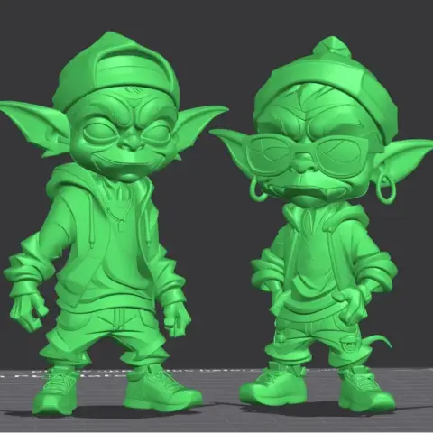 Two stylized goblins with urban clothing and accessories, standing side by side.