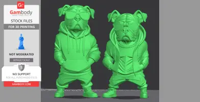 Two stylish bulldogs in hoodies and sunglasses, 3D models for printing.