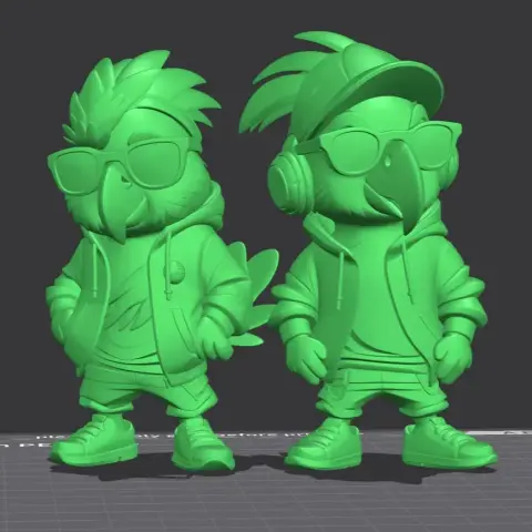 Two stylish bird characters in hoodies and sneakers, wearing sunglasses and headphones.