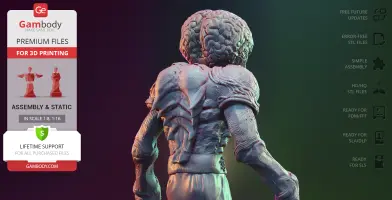 Alien creature with a large, textured brain and detailed muscles viewed from the back.