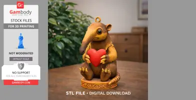 A cute anteater figurine holding a red heart, designed for 3D printing.
