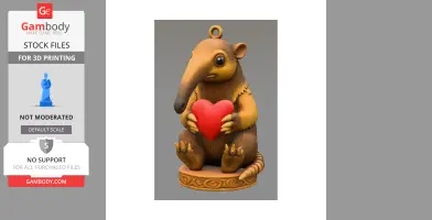 A cute anteater figurine holding a red heart, designed for 3D printing.
