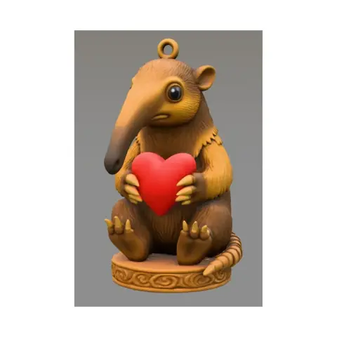 Cute anteater figurine holding a red heart, designed for 3D printing.