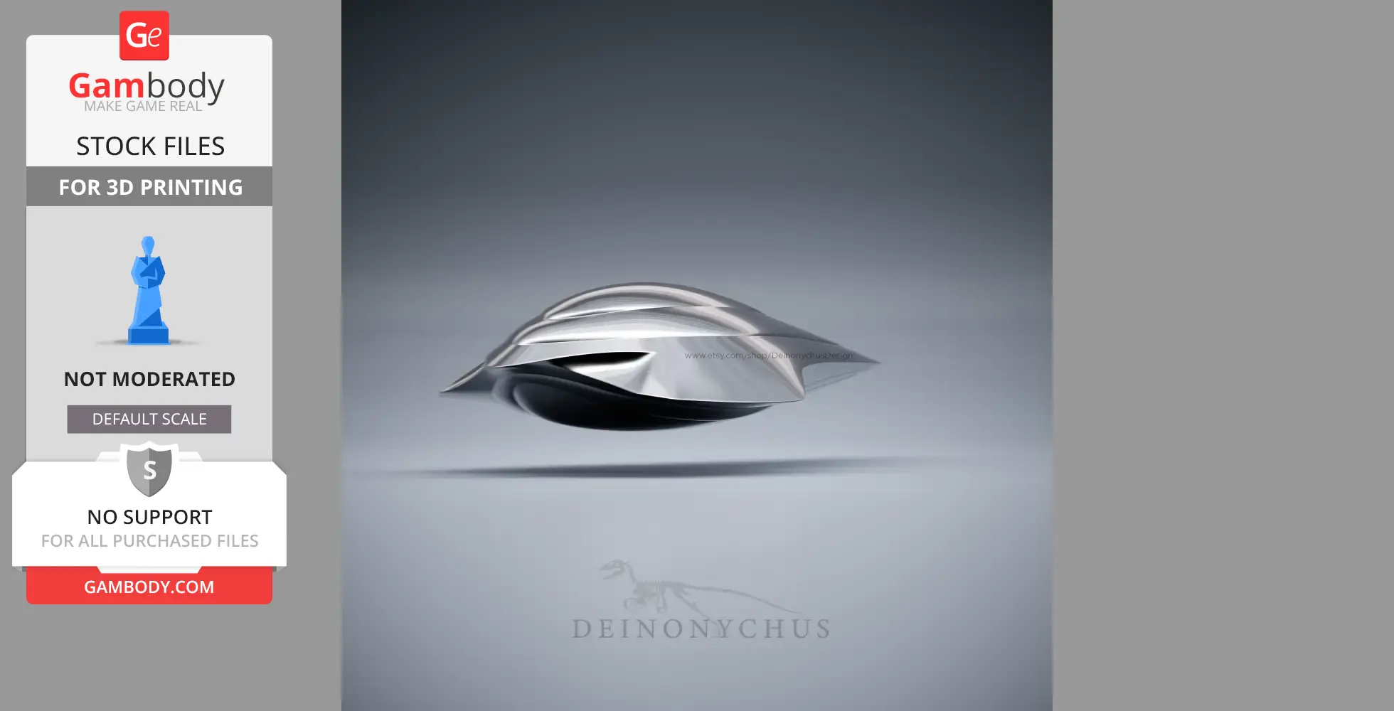 A sleek, silver futuristic spaceship model from 'Flight of the Navigator' for 3D printing.