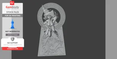 3D model of a female wizard with a hat, detailed base featuring magical symbols and intricate design.