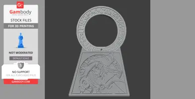 3D model base featuring a relief of a magical girl with runic symbols, designed for 3D printing.