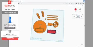 3D model parts for a jewelry stand with slider compartments on a workplane grid.
