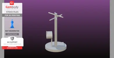 A simple jewelry stand with crossbars and a round base, featuring a slider compartment on the side.