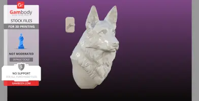 German Shepherd bust wall mount with a 30mm hook, designed for 3D printing.