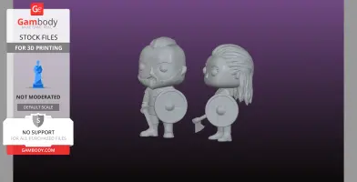 Chibi-style Viking characters with shields and weapons, designed for 3D printing.