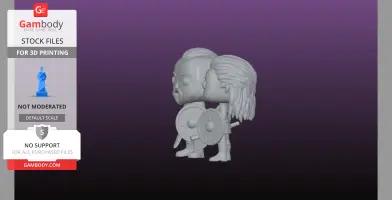 Chibi-style warrior couple with shields, side view, ready for 3D printing.