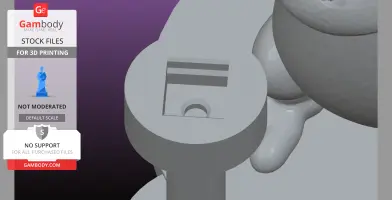 A gray 3D model of a key with a circular head and geometric cutouts, designed for 3D printing.