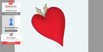 A red heart-shaped model with clockwork gears partially visible at the top, designed for 3D printing.