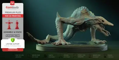 A detailed 3D model of a Skullcrawler creature, ready for 3D printing, on a circular base.