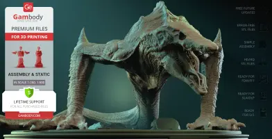 A detailed 3D model of a Skullcrawler creature with a menacing pose and textured skin.