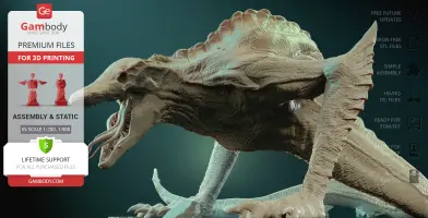 A detailed 3D model of a Skullcrawler creature with textured skin and menacing posture, designed for 3D printing.