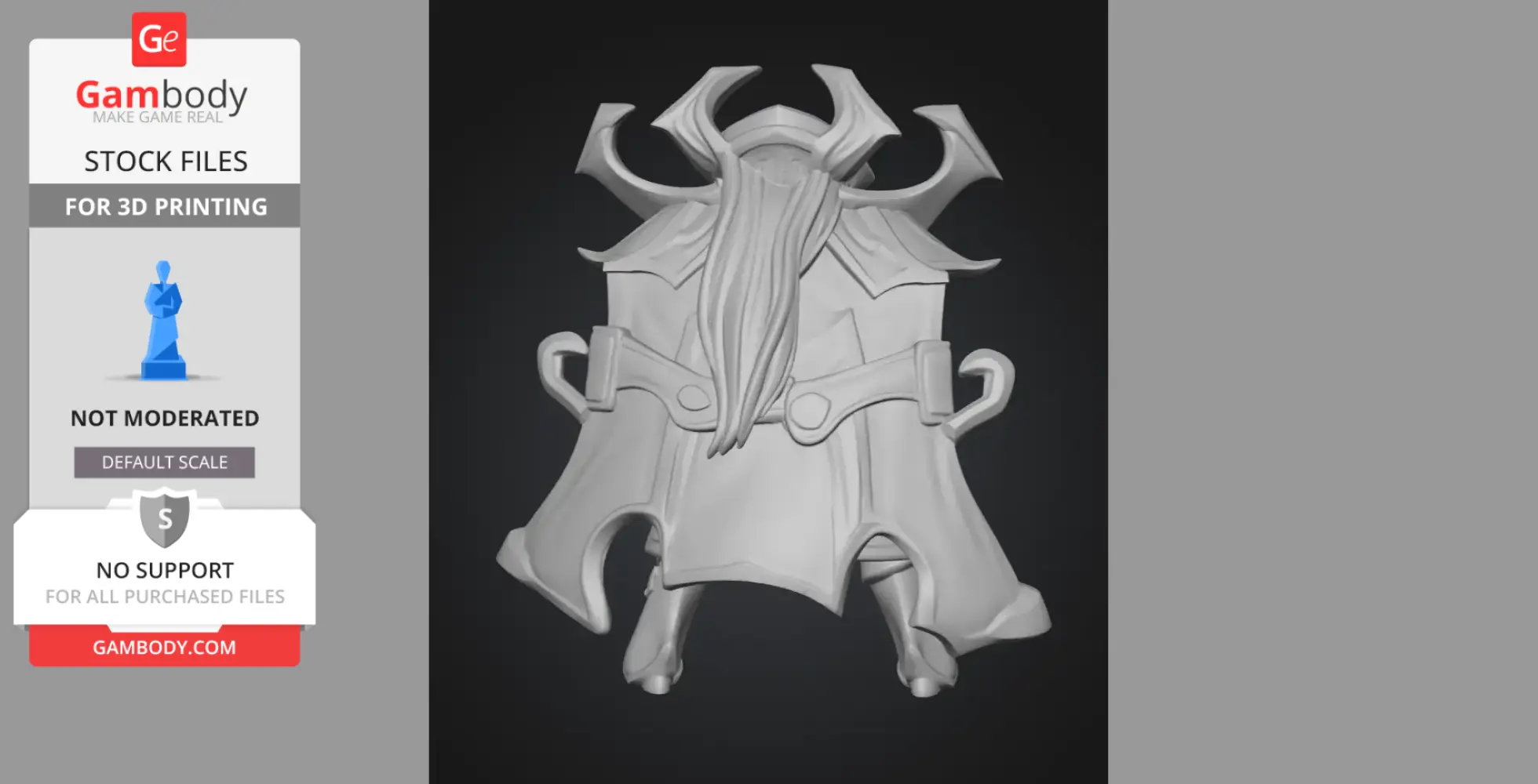 A detailed 3D model of a hooded fantasy sorcerer with ornate armor and flowing cape, designed for 3D printing.