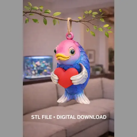 Cute Fish with Heart STL File — Digital Download for 3D print