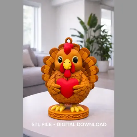 Cute Turkey Holding a Heart – 3D Printable Figurine - STL File